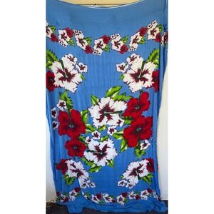 Casual Movement Sarong Scarf Hibiscus Floral Tropical LARGE Blue Excellent